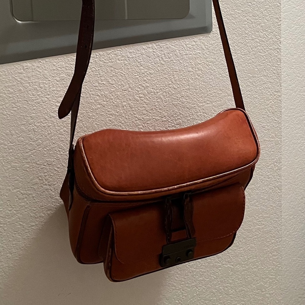 Vintage Fossil Brown Leather Crossbody Camera Box Bag Purse - Picture 7 of 8